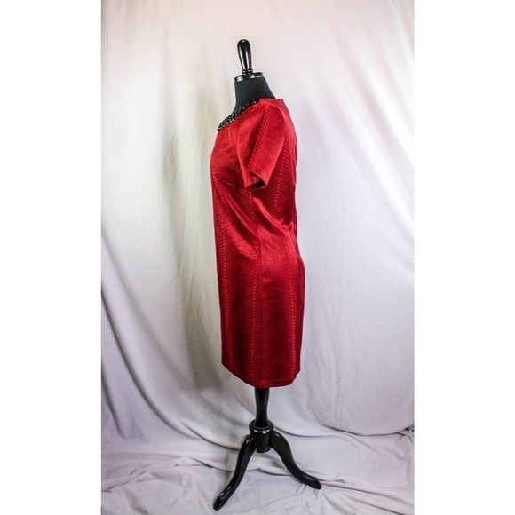 Halo Dress Red Black Beaded Short Sleeves Size M - Picture 3 of 5